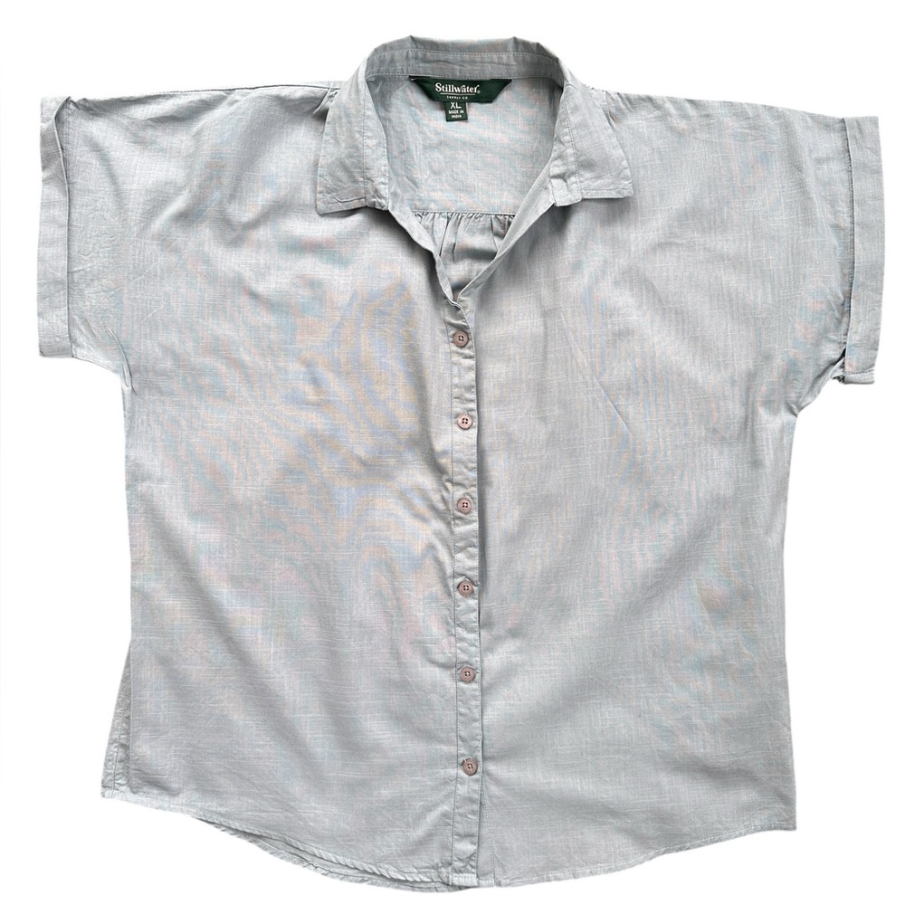 Stillwater Supply Co Button Down Shirt Wmn XL Blue Cotton Short Sleeve Excellent